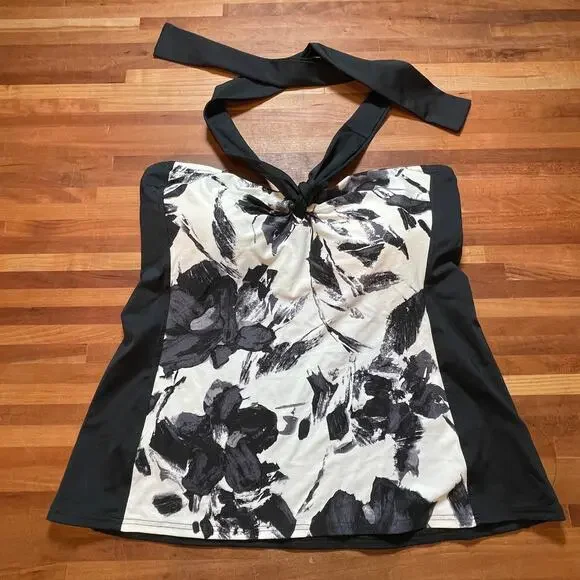 Tankini, black and white floral, medium - Picture 1 of 8